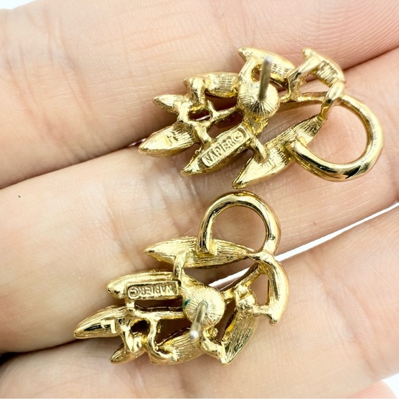 Vintage Napier Signed Gold Tone Leaf Leaves Stud Earrings - Picture 5 of 8